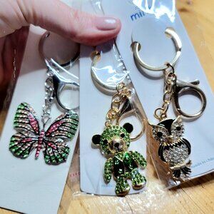 3 Rhinestone Keychains Bag Charms ~ All New